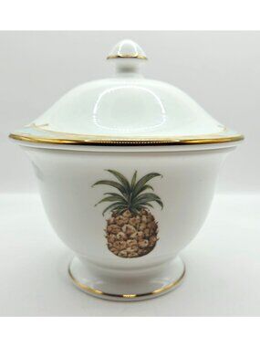 Lenox British Colonial Sugar Bowl Lid White Porcelain Pineapple Gold Trim *Read